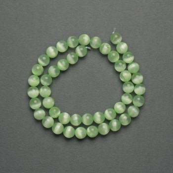 Cat's Eye Beads greenish synthetic stone smooth sphere, diameter 8mm ± on thread, length 39cm+