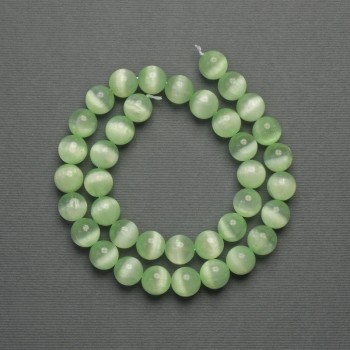 Cat's Eye Beads green (chartreuse) synthetic stone, smooth round bead, diameter 10mm± on thread, length 39cm+