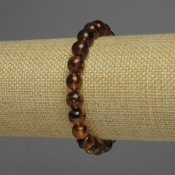 Amber Bead Bracelet smooth ball, 9mm diameter +-, length 18cm+- stretch