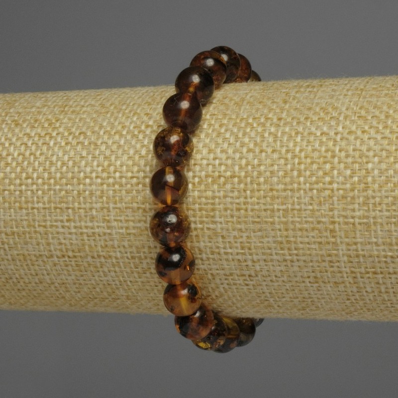 Amber Bead Bracelet smooth ball, 9mm diameter +-, length 18cm+- stretch