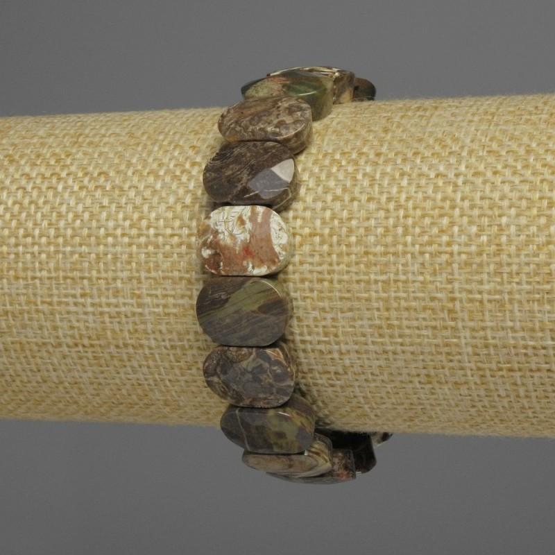 Bracelet, Ocean Jasper, faceted link, diameter 14x10mm, stretchy 18cm adjustable