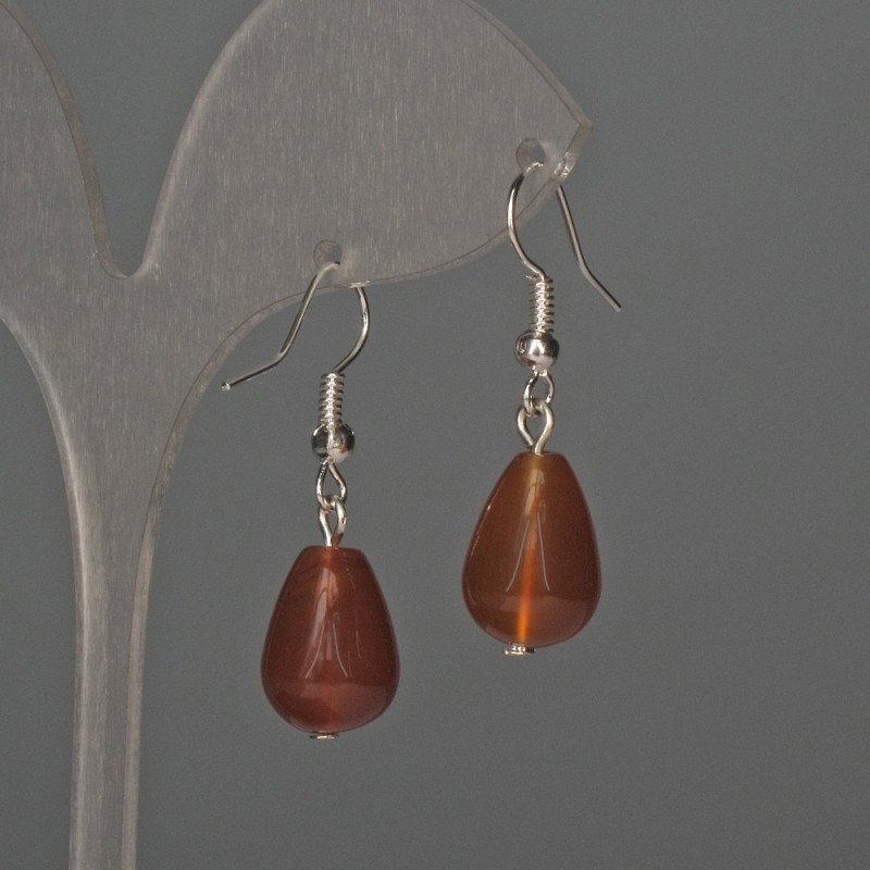 Carnelian Drop Earrings 10x15mm, length approx. 35mm