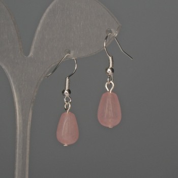  Earrings Rose Quartz Drop 8×12 mm+-, length 32 mm+-
