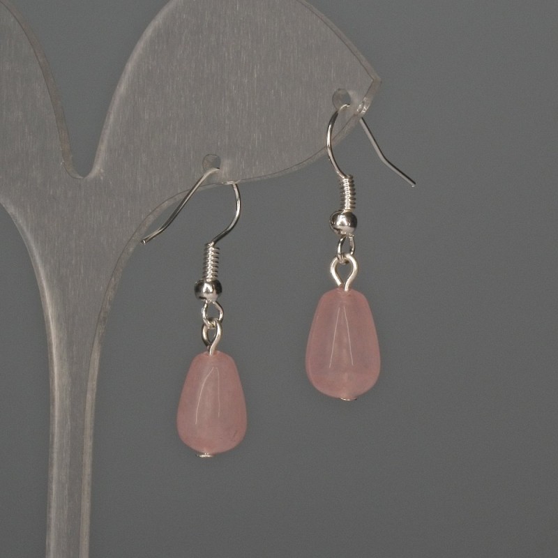  Earrings Rose Quartz Drop 8×12 mm+-, length 32 mm+-