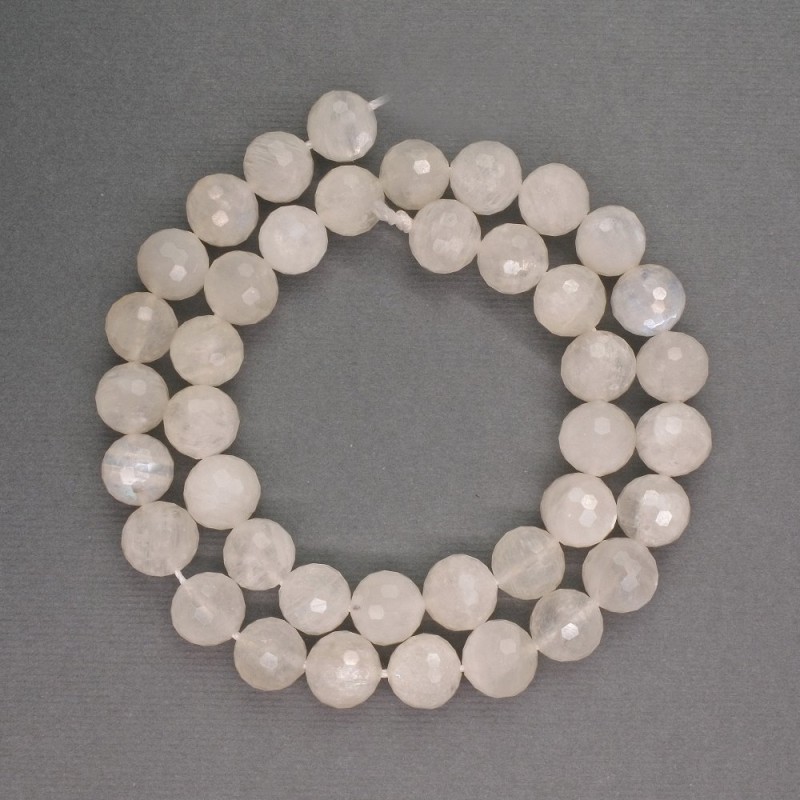 Adularia natural stone beads faceted ball 10mm diameter, length 39cm