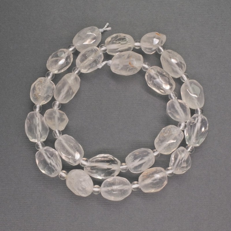 Natural gemstone Beads Faceted Mountain Crystal Oval Bead 10×13 mm ±, 4 mm ± Seed Beads, Length 40 cm ±