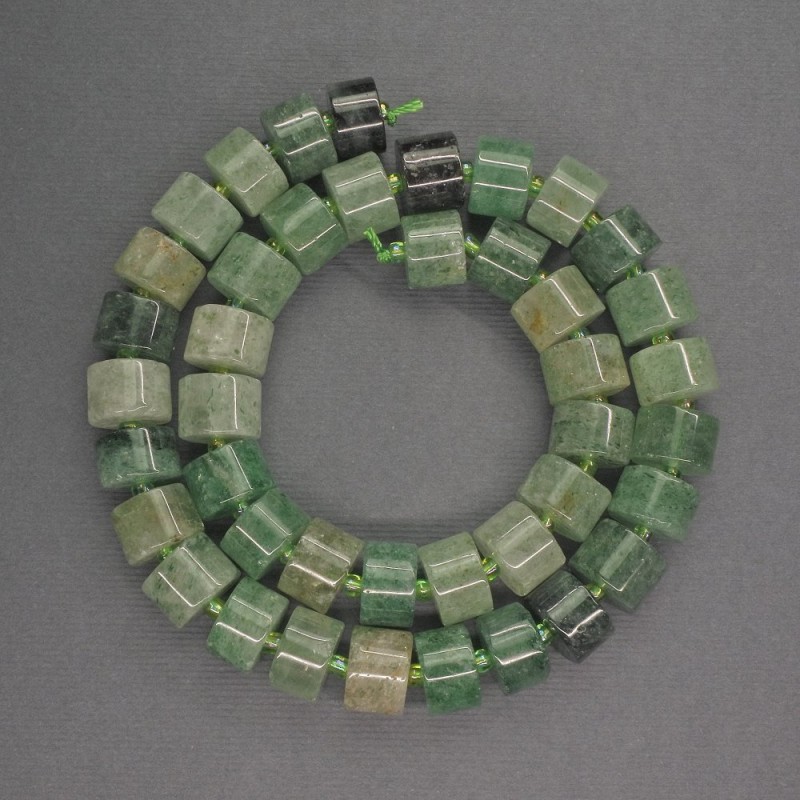 Natural Aventurine Beads Green Cylindrical 11×6 mm ±, 3 mm ± seed beads, 40 cm ± length
