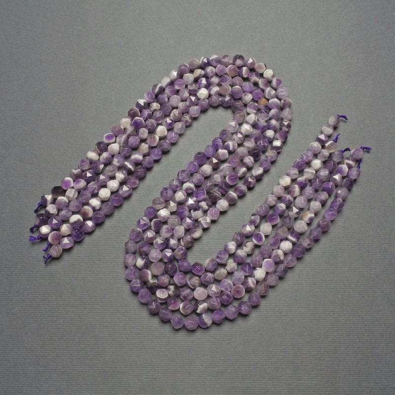 Amethyst Beads, Natural Stone, Assorted Colours, Faceted, 6mm diameter ±, Length 39cm ±