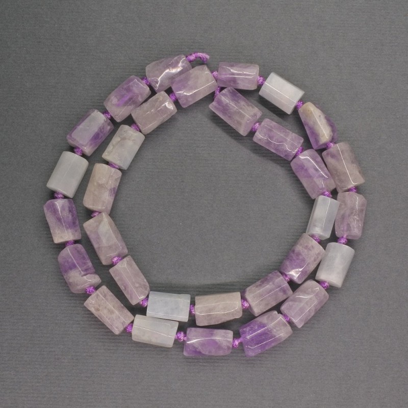 Amethyst Beads, faceted cylindrical natural stone, diameter 7×11mm, length 41cm