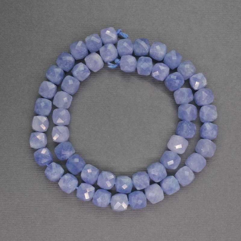 Aquamarine Beads, Faceted Cubes, 7mm Diameter, Thread Length 39cm