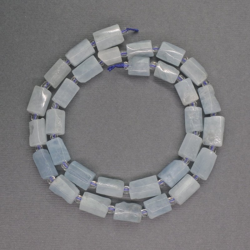 Aquamarine Beads – Faceted Cylindrical 7x11mm, 3mm seed beads, approx. 39cm length