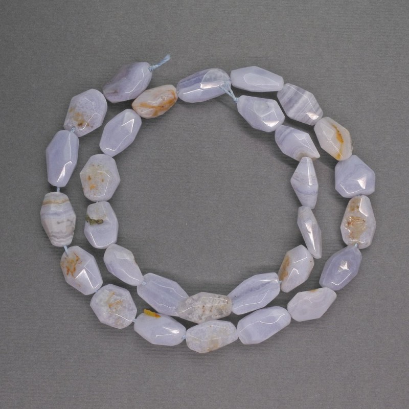 Natural stone beads blue agate faceted oval 13×9×8mm ±, thread length 38cm ±