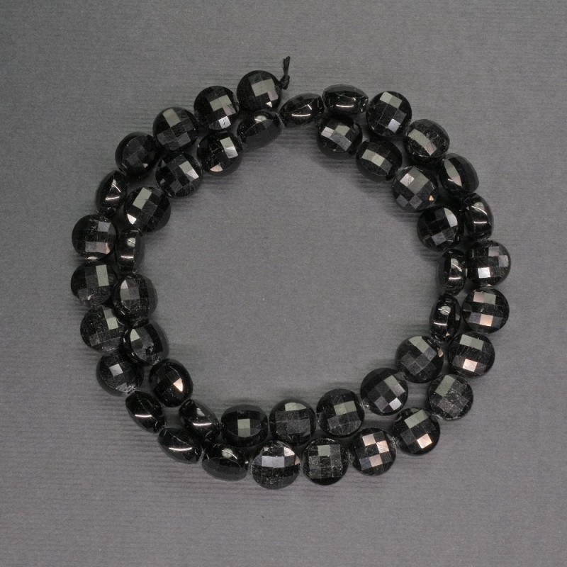 Natural gemstone Beads Black Tourmaline Faceted Coin Beads, 8x5mm, 39cm length