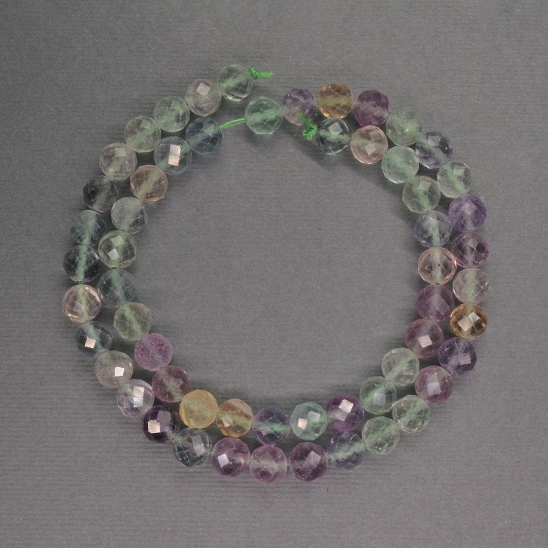 Natural Fluorite Beads faceted round 7mm diameter, length 39cm
