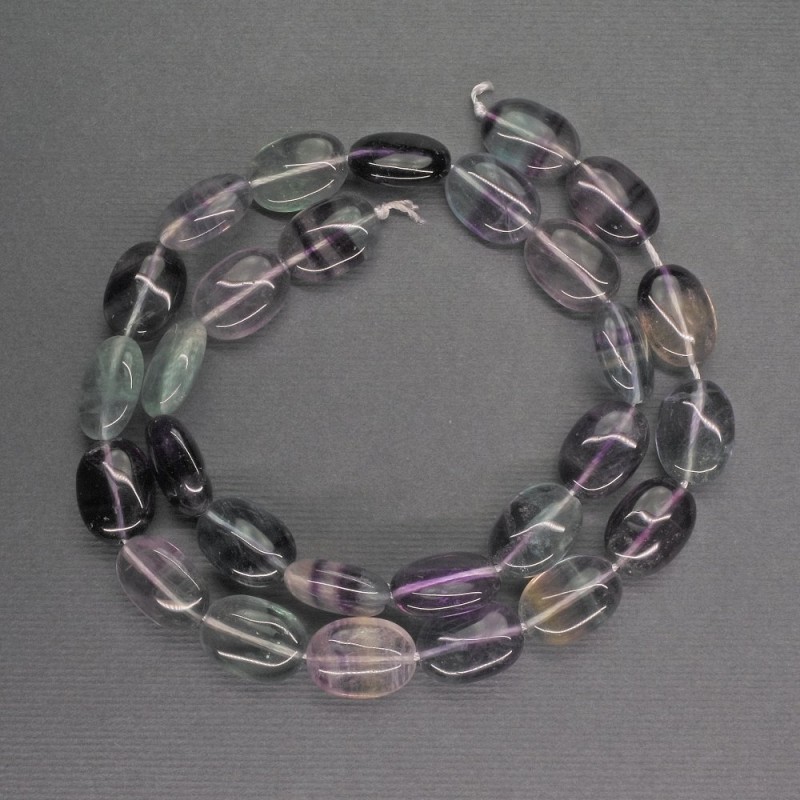 Natural stone Fluorite beads oval, 10x14x6mm, length 40cm