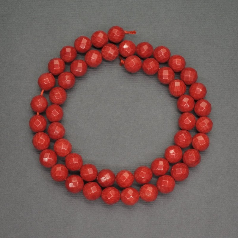 Natural Red Coral Beads - Faceted Round Bead 8mm diameter, 40cm length