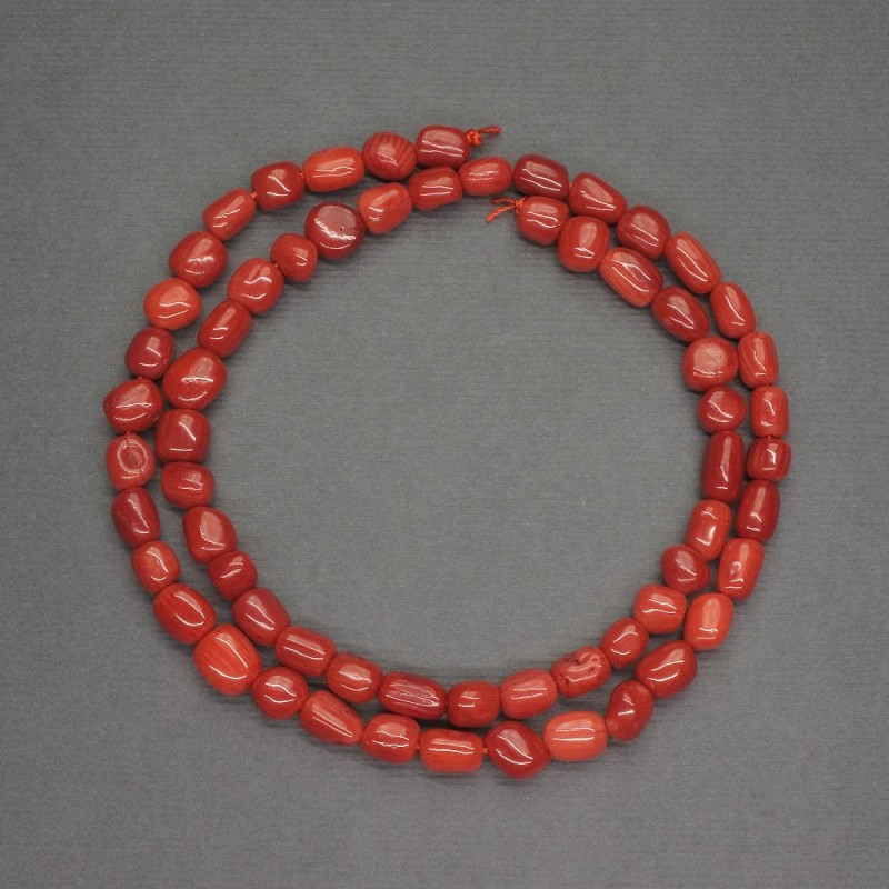 Natural Red Coral Beads, Tumbled, Diameter 6x7mm+-, Length 41cm+