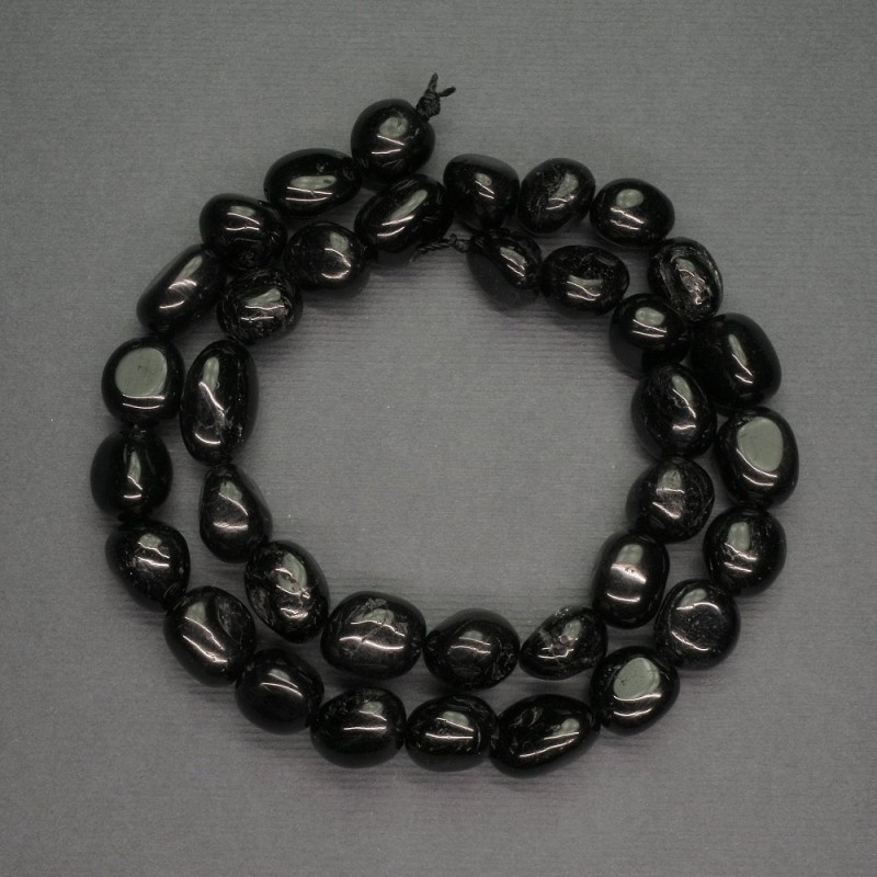 Natural Stone Beads Black Tourmaline Tumbled, Diameter 10mm+-, Length 39cm+