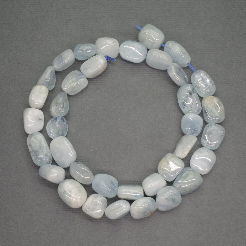 Natural Stone Beads Aquamarine Tumbled, Diameter 10x12mm+-, Length 40cm+