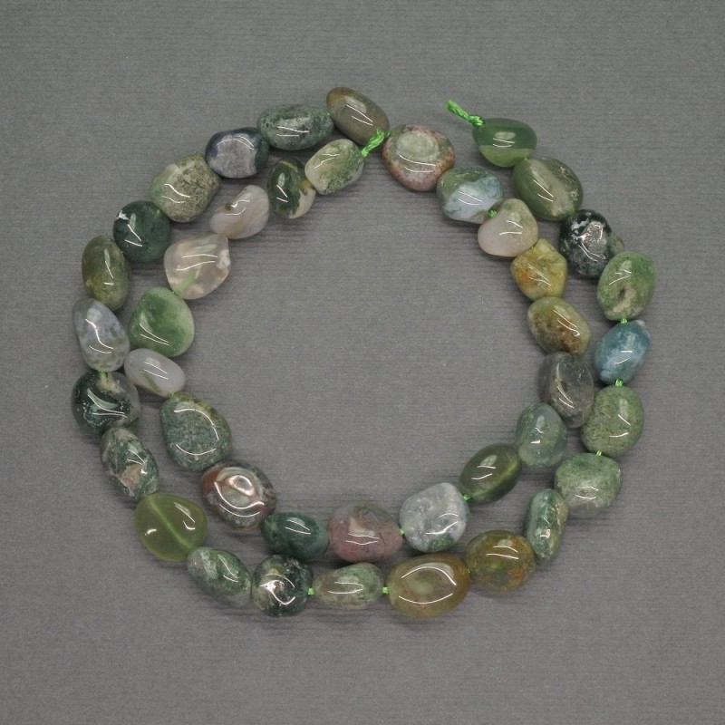 Natural Stone Beads Moss Agate Tumbled, Diameter 8x10mm+-, Length 40cm+