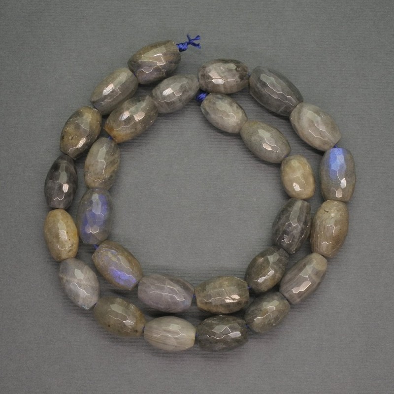 Natural Stone Beads Labradorite Faceted Barrel, diameter 10x15mm+/-, length 40cm+