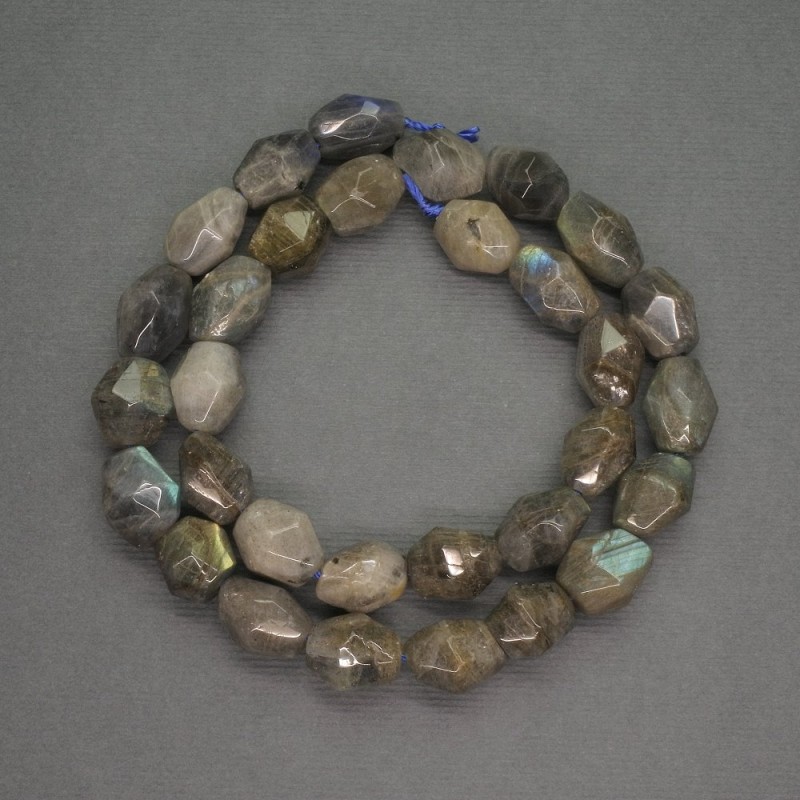 Natural Stone Beads Labradorite Faceted Nugget, diameter 10x13mm+/-, length 38cm+