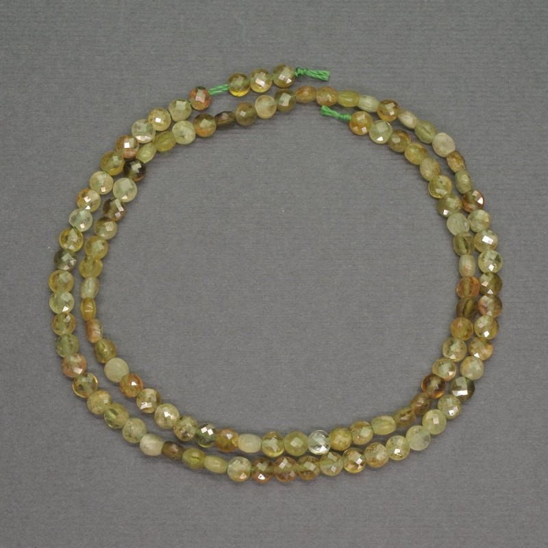 Natural Stone Green Garnet Beads, Faceted Coin, Diameter 4x2mm+-, Length 40cm+