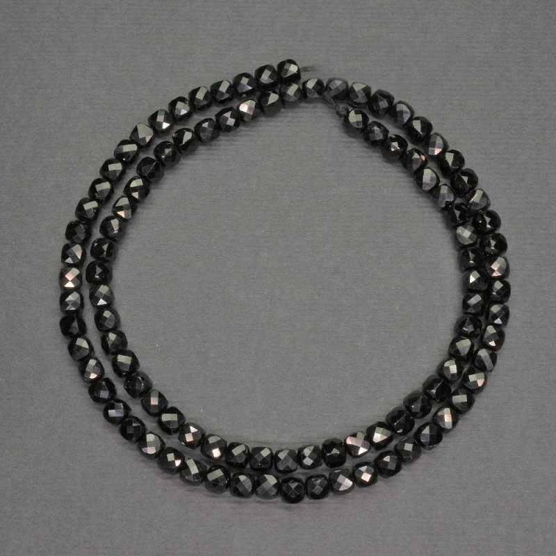 Beads Natural Stone Black Tourmaline Small Faceted Cube, Diameter 4mm+-, Length 38cm+