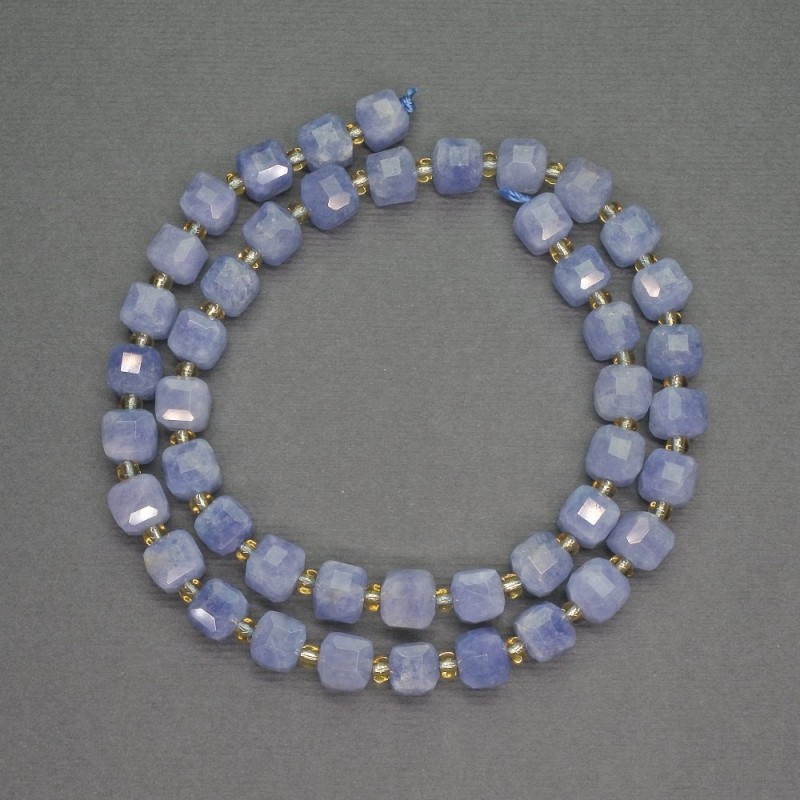 Aquamarine Beads Granulated Cube 7mm±, Seed Bead 3mm±, Length 39cm±