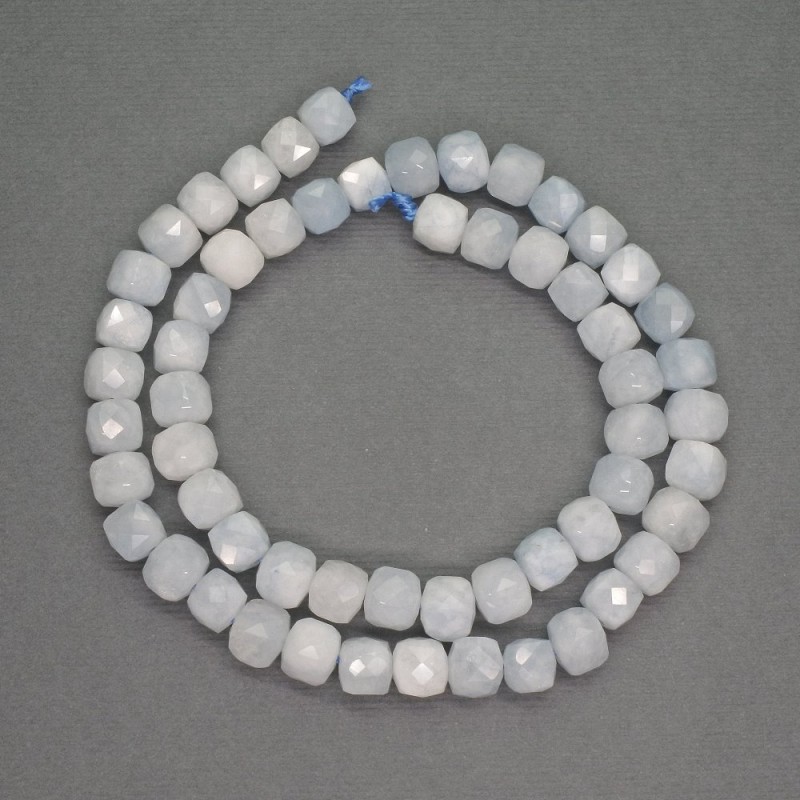 Aquamarine Beads Faceted Cube 7mm Jumpers, 39cm long