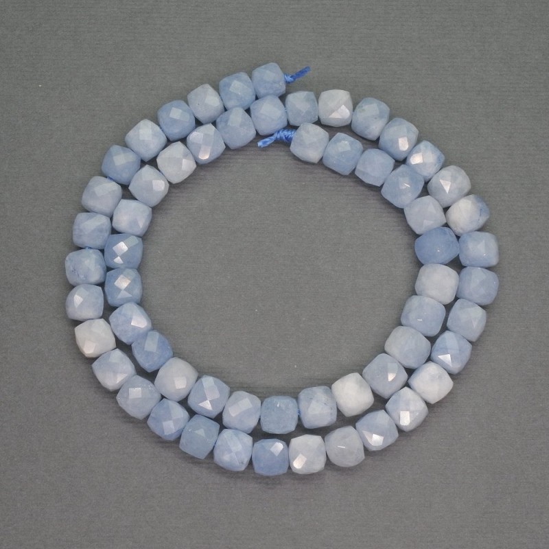 Aquamarine Beads, Faceted Cube Shape, 7mm Ø, 39cm Length