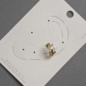 Cafe colour stud earring for ear 13mm+ golden metal with white crystals