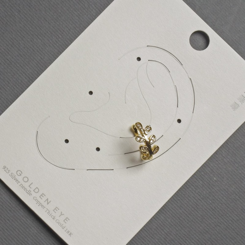 Cafe colour stud earring for ear 13mm+ golden metal with white crystals