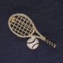 Racket with Ball Brooch, white rhinestones, gold-tone metal, diameter 44x22mm+