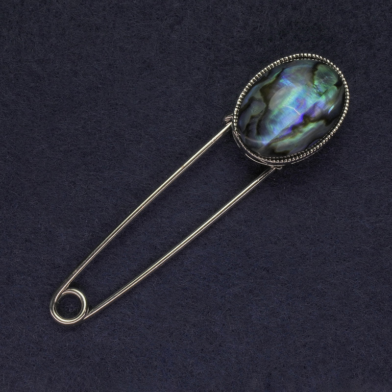 Abalone Pin Brooch, 78x20mm+/-, Silver-Tone Metal
