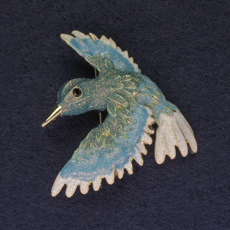 Bird Brooch Blue Colour with Shimmer 40x42mm+- Gold-Tone Metal