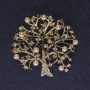 Tree Brooch with Rhinestones and Pearls, Gold-Tone Metal, Diameter 46mm+
