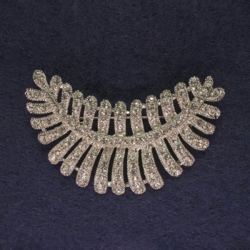 Feather Brooch White Rhinestones Silver-Tone Metal, Diameter 50x43mm+