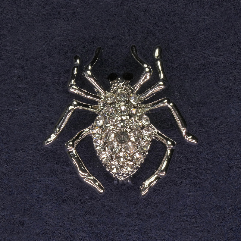 Spider Brooch White Rhinestones Silver-Tone Metal 29x29mm+