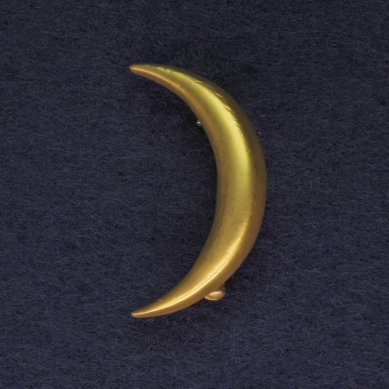 Moon Brooch, Matte Gold, Gold-Tone Metal, 34mm+