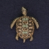Turtle Brooch-Pendant, Multicolour Rhinestones, Gold-Tone Metal, 37x32mm+