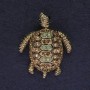 Turtle Brooch-Pendant, Multicolour Rhinestones, Gold-Tone Metal, 37x32mm+