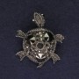 Turtle Brooch, dark silver colour, grey rhinestones, silver-tone metal, 36x31mm+