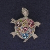 Turtle Brooch, Silver, Multicolour Rhinestones, Silver-Tone Metal, 36x31mm+