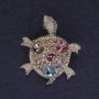 Turtle Brooch, Silver, Multicolour Rhinestones, Silver-Tone Metal, 36x31mm+