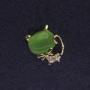 Cat Brooch Cat's Eye Green Colour White Rhinestones Gold-Tone Metal 18x16mm+