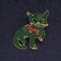 Cat Brooch, Green Enamel, Black Rhinestones, Gold-Tone Metal, 40x23mm+