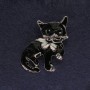 Cat Brooch, Black Enamel, Black Rhinestones, Silver-Tone Metal, 40x23mm+