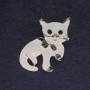 Cat Brooch, white enamel colour, black rhinestones, silver-tone metal, 40x23mm+