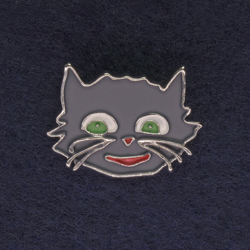 Cat Brooch, Grey Enamel, Silver-Tone Metal, 27x22mm+